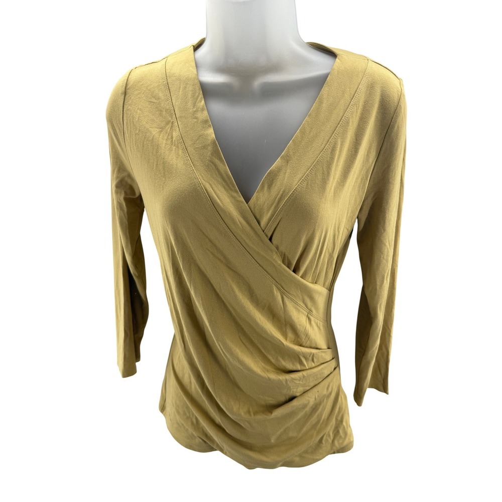 Lauren Ralph Lauren Black Label Mustard Wrap V-Neck Shirt Small Sample NEW